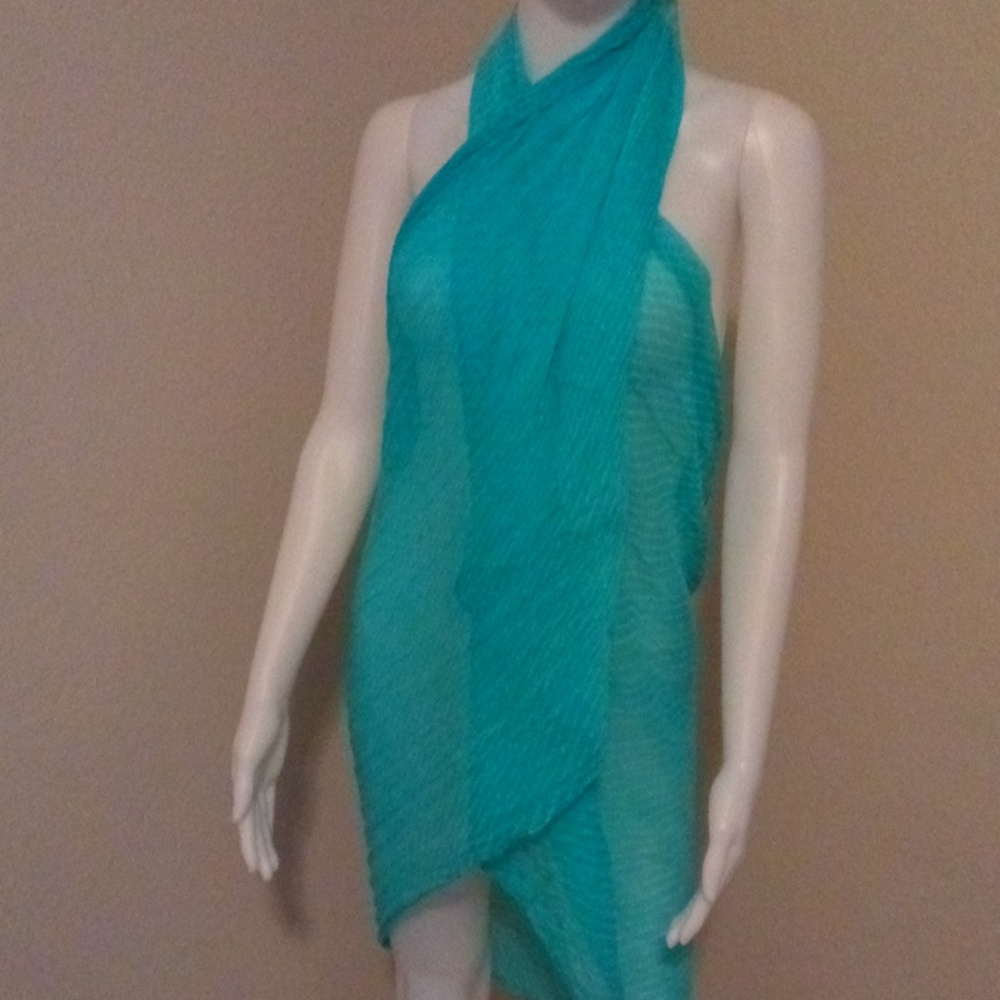 Sheer turquoise sarong pareo scarf wrap shawl